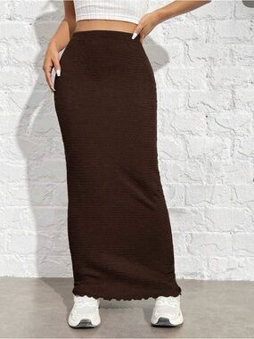 Women’s Brown Ribbed Maxi Skirt - Sleek High-Waist Design